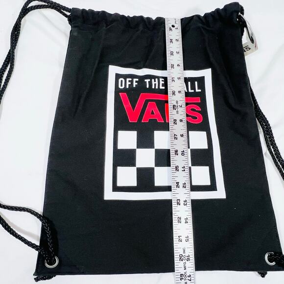 Vans Bench Bag Backpack Black Red White Classic Logo Cotton Drawstrings Closure - Picture 4 of 7